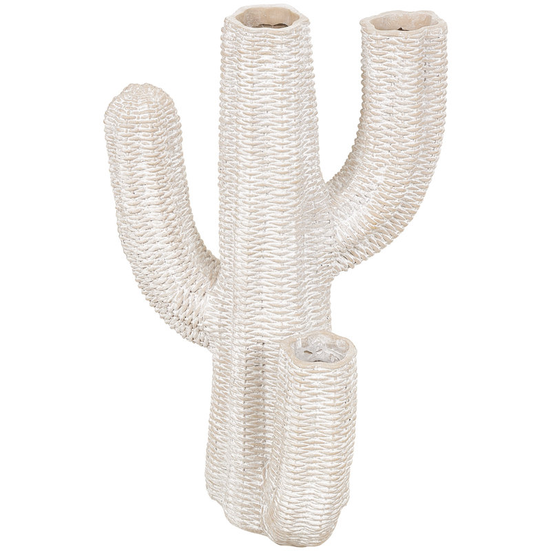 Keny 1 Piece Resin Tall Textured Cactus Indoor Outdoor Cream Planter