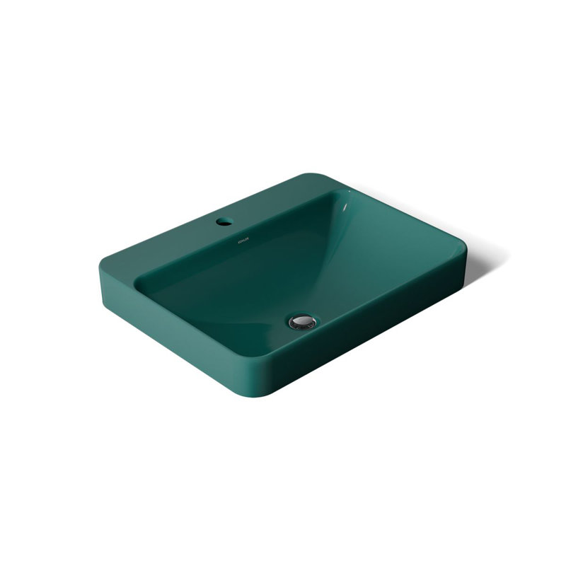 Lavabo de salle de bain vasque rectangulaire en porcelaine vitreuse avec trop-plein Vox, Bleu sarcelle, 1