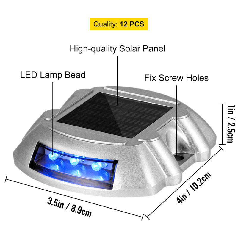 Ensemble de 12 lumières solaires blanches pour allée à quai avec bouton de commutateur, Bleu