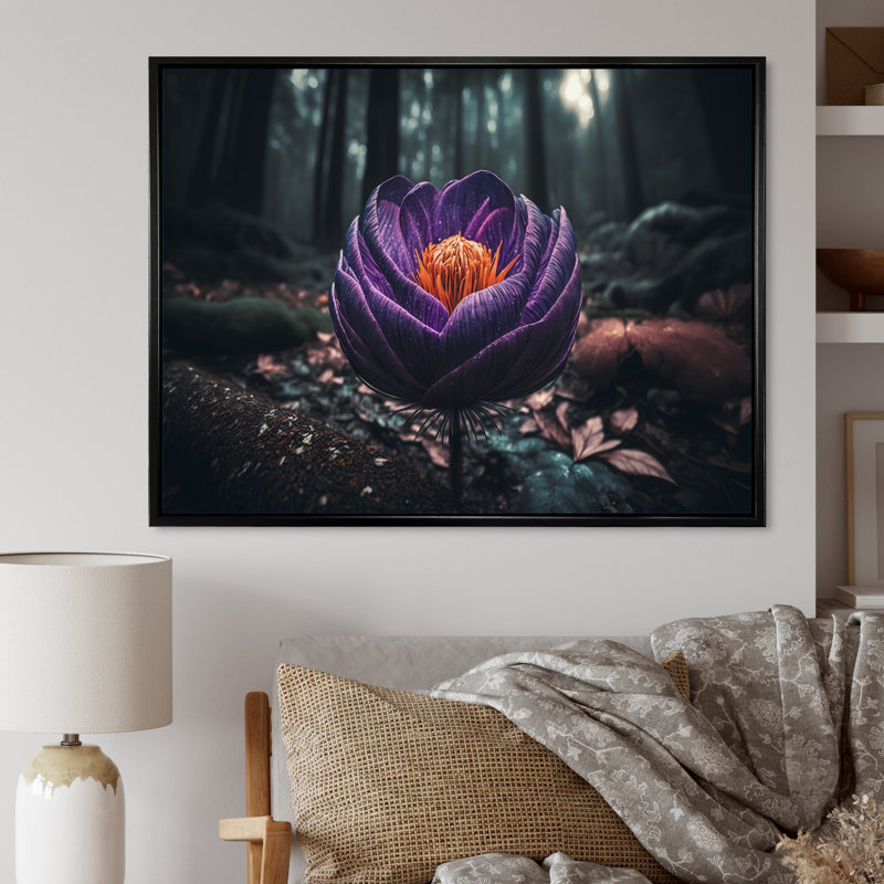 «A Blooming Crocus Flower in Winter I», photographie sur toile, H 34 po x l 44 po x P 1,5 po, Toile avec cadre flottant noir