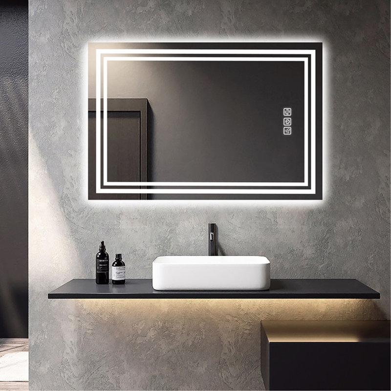 Miroir de salle de bain mural 40 po x 32 po à DEL, 5 minutes, 3 couleurs réglables, Cri90 +, Full Hd, miroir à mémoire de forme 5hm HD 32 ", en minutes, à intensité variable, monté, contrôlé