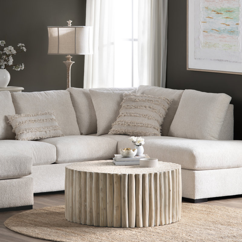 Tan Solid Wood Round Cocktail Coffee Table