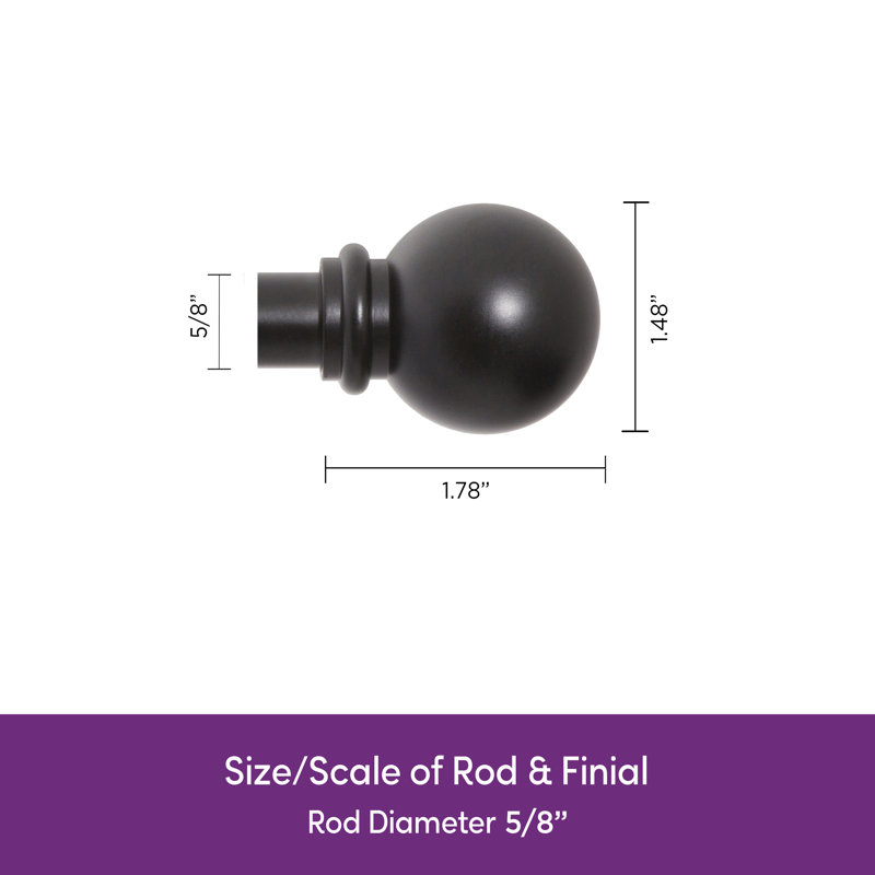 Wayfair Basics Ball End Single Curtain Rod, 28-48" or 48-86" Adjustable Length, 5/8" Dia. Steel, Black, 48" - 86" 