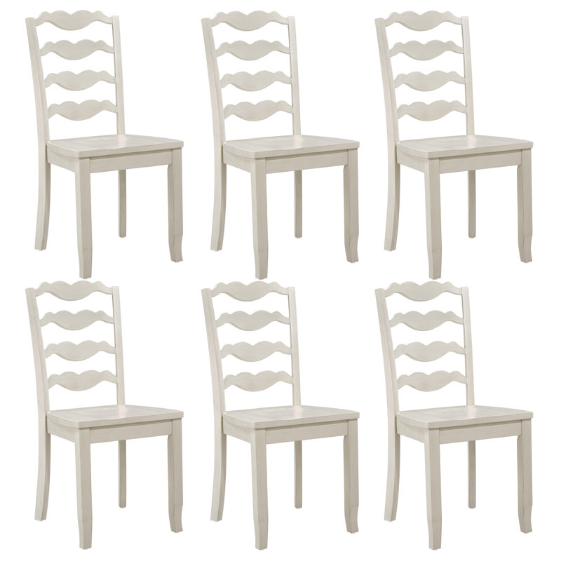 36" High Classic Ladder Back Design Solid Wood Traditional Country Farmhouse Side Chair, 6, White