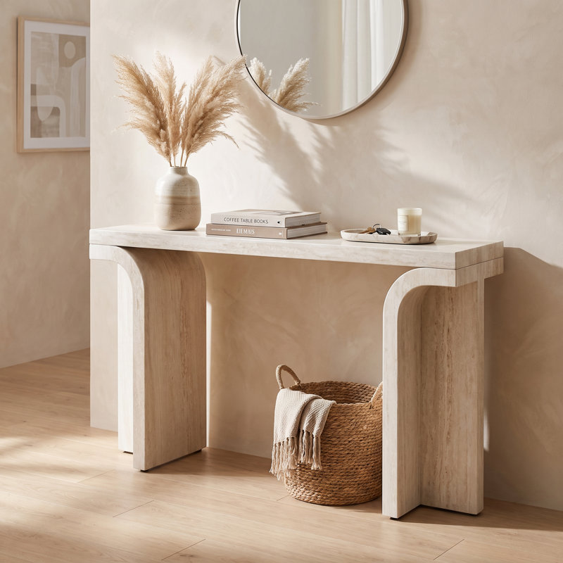 Arvyn Travertine Veneer Console Table