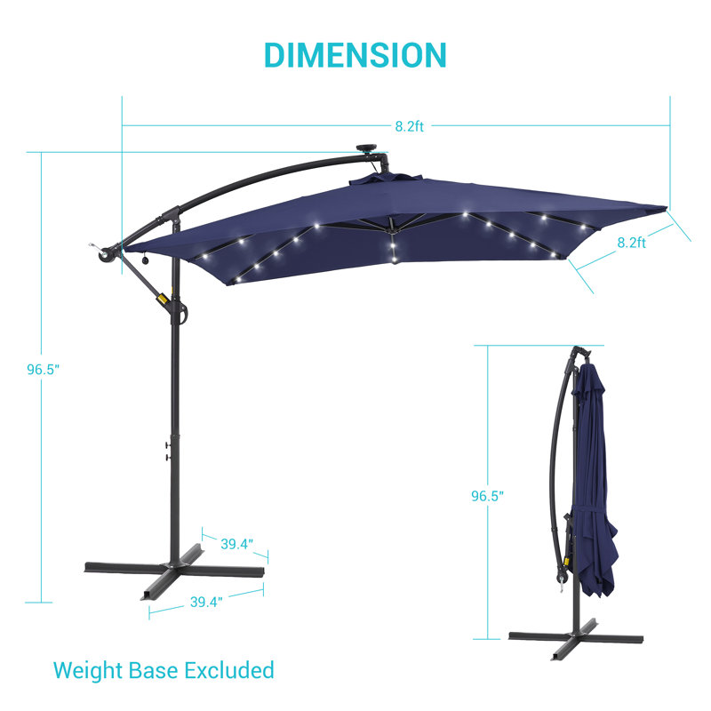 Parasol de marché carré lumineux 8 pi 2 po Moncerath, Marine