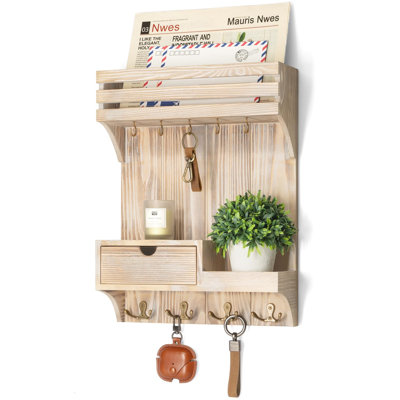 Support mural pour porte-clés Farmhouse, avec 9 crochets à clés et mini-organisateur de tiroir, naturel
