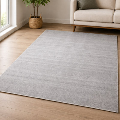 Tapis tissé à la main | Tapis en laine et bambou en soie moderne | 7 mm d'épaisseur | Tapis d'intérieur argenté