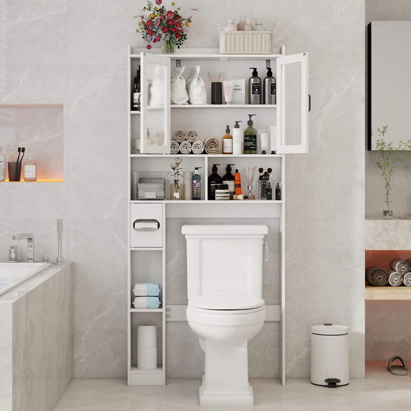 Armoire de rangement au-dessus de la toilette avec portes en acrylique, Blanc