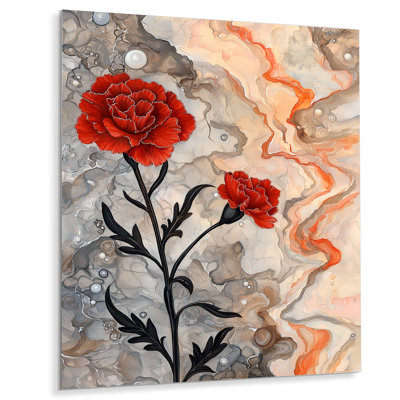 «Blooming Melody Of Carnation On Geode II», art mural floral en métal, œillet