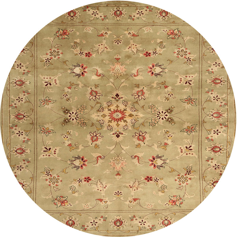 Tapis décoratif beige floral, Rond 4 pi