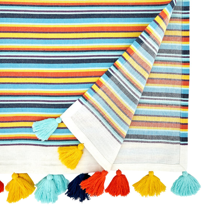 Colorful Cotton Fiesta Stripe Table Runner with Tassels
