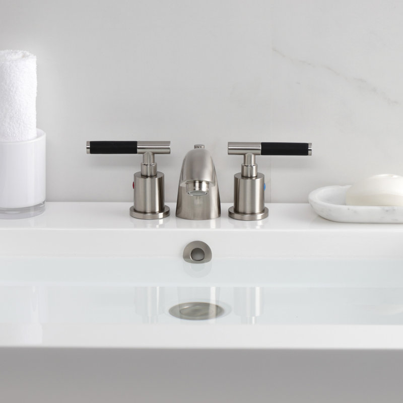 Kingston Brass Kaiser Two-Handle 3-Hole Deck Mount Mini-Widespread Bathroom Faucet with Pop-Up Drain, Brushed Nickel