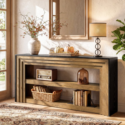 63" Long Console Table for Living Room, Farmhouse 3-Tier Entryway Table with Storage