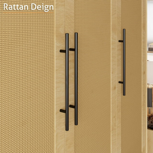 Abdella 6 Door Rattan Weaving Solid + Manufactured Wood  Armoire