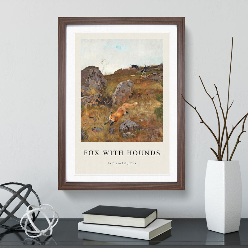 Fox And Hunting Dogs Vol.2 by Bruno Liljefors - Single Picture Frame Print, Walnut Framed, 48cm H x 36cm W x 2cm D