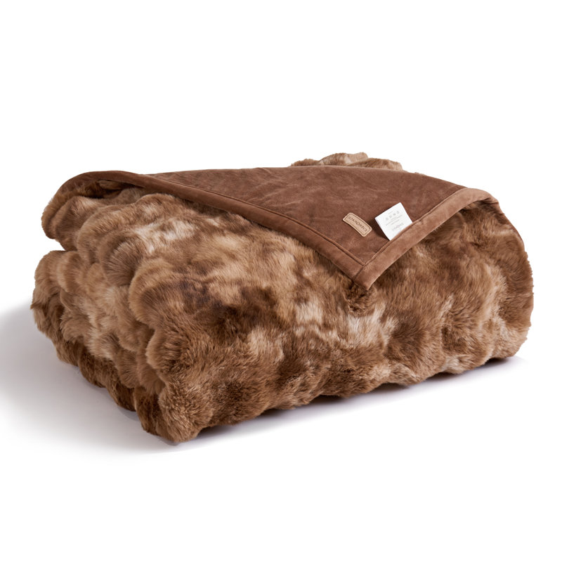 Jeté en fausse fourrure Ridgeline, L 60 po x l 50 po, Lion caramel