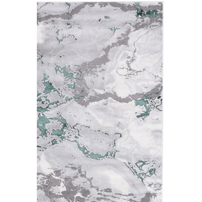 Pressley Abstract Ivory/Gray/Green Area Rug, Runner 2'3" x 8'