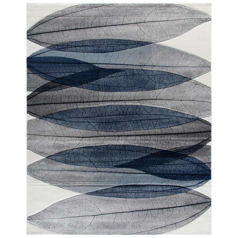 Jeromie Performance Floral Rug, Rectangle 8' x 10', Blue/Black/Ivory