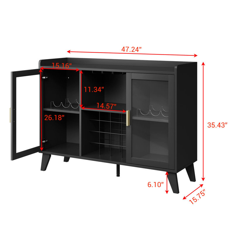 Armoire à vin de 47 po avec lumières à DEL, tablettes de rangement et portes en acrylique