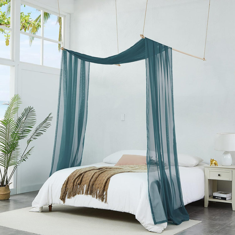  Rideaux à baldaquin en polyester, Simple, Bleu cendré