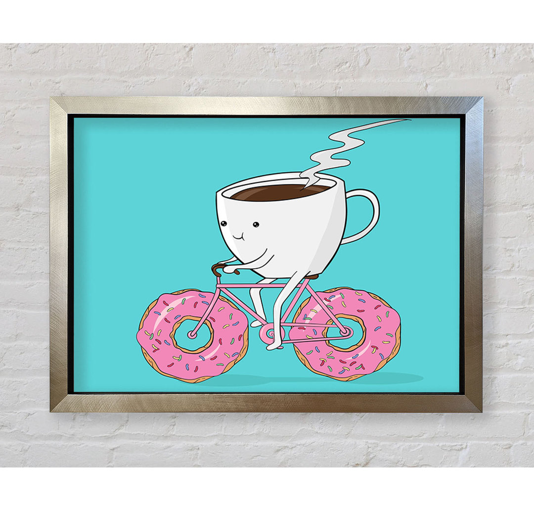 Coffee Riding A Donut Bicycle - Einzelbildrahmen Kunstdrucke