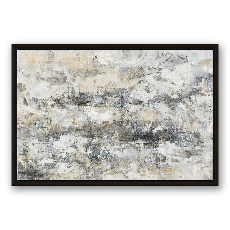 Abstrait neutre taché - peinture, H 21,75 po x l 31,75 po x P 1,75 po, Toile brune avec cadre flottant