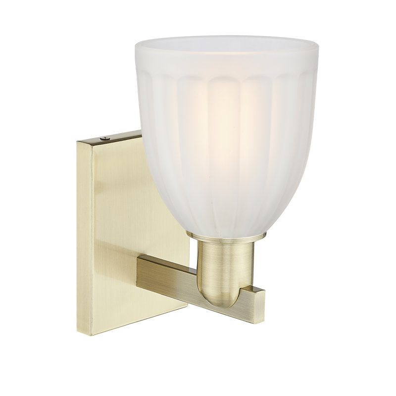 Dunder - 1 lumière - Verre givré gravé à l'acide - Applique, White / Antique Brass