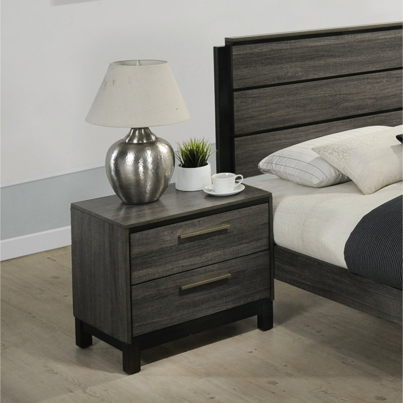 Table de chevet 2 tiroirs gris antique pour chambre à coucher 2 tiroirs, gris, offre un espace de rangement pratique