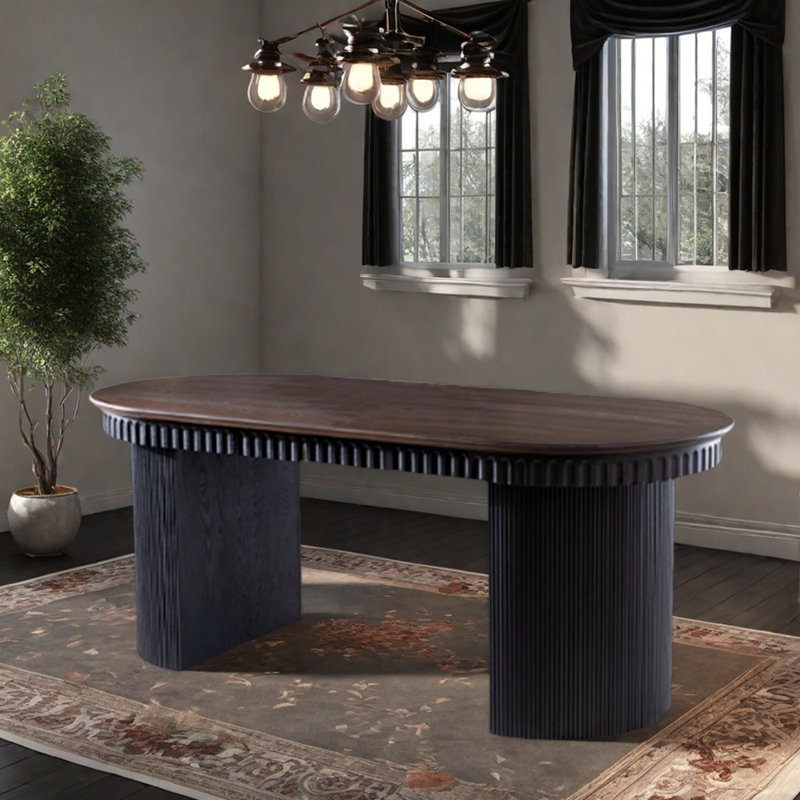 Table de salle à manger elliptique en bois de frêne avec tiroirs, H 29,52 po x L 70,86 po x l 35,43 po