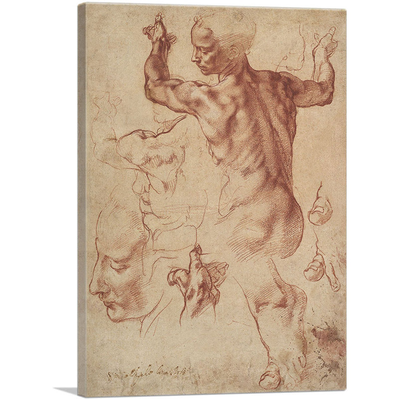 Études pour la Sibylle libyenne 1511 par Michelangelo - reproduction d'art sur toile tendue, H 40 po x l 26 po x P 0,75 po