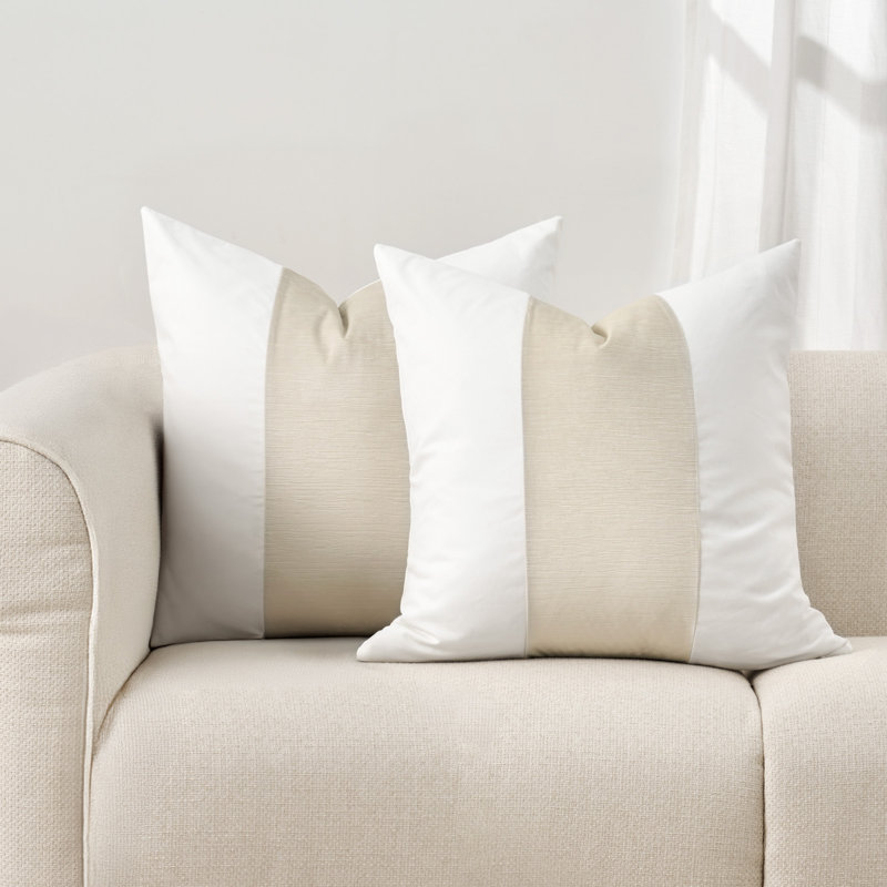 Velvet Panel Cotton Pillow Covers Set of 2, Square 20", Light Sand