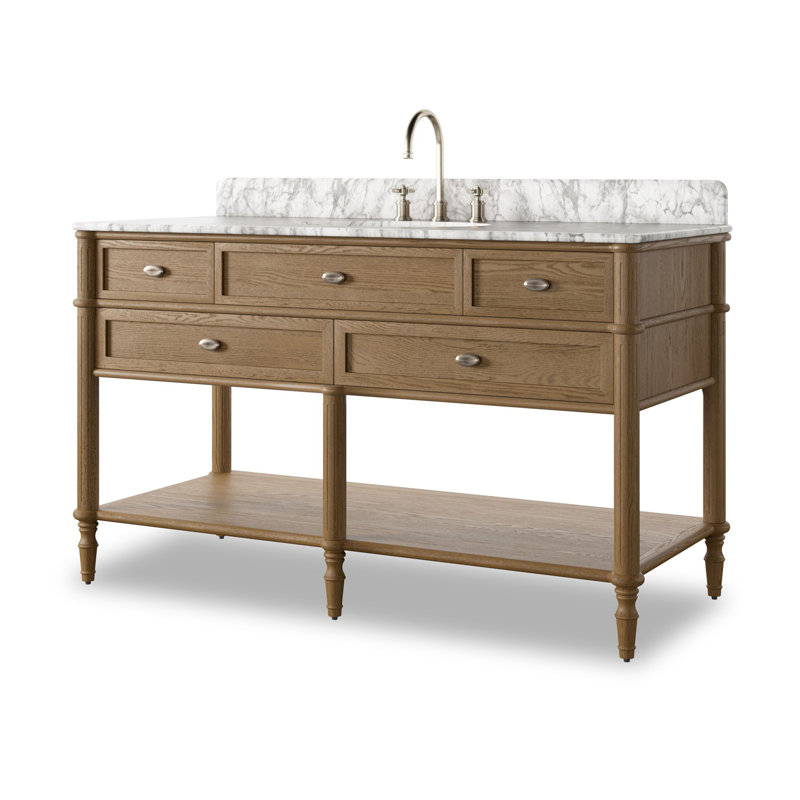 Toulouse Single Wide Vanity-Satin Black Veneer, Washed Blonde Oak Veneer