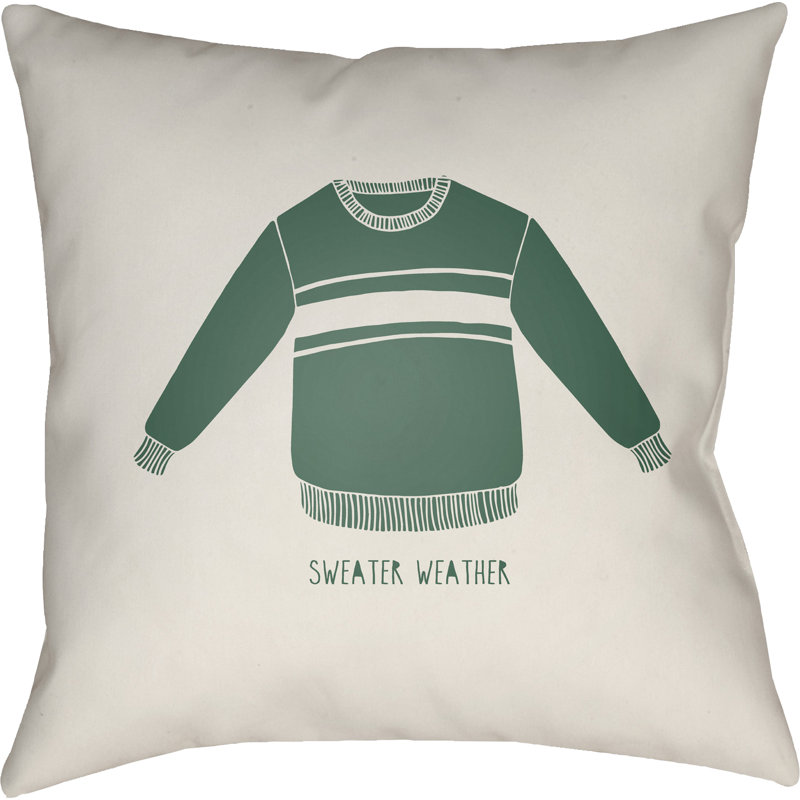 Sweater Weather Indoor/Outdoor Throw Pillow, 18" H x 18" W x 4" D, White/Green