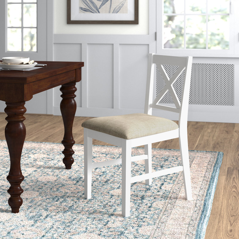 Chaise d'appoint en bois massif Kalisz, Beige foncé, Blanc