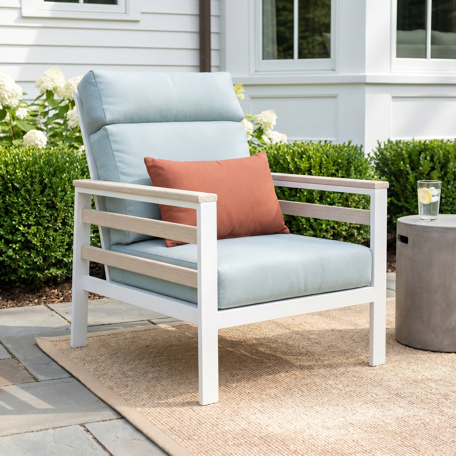 Townsend Metal Outdoor Lounge Club Chair With Sunbrella Cushion, Canvas White