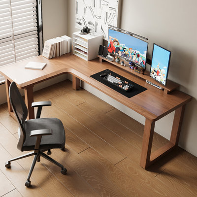 Light Brown L-Shaped Solid Wood writing desk