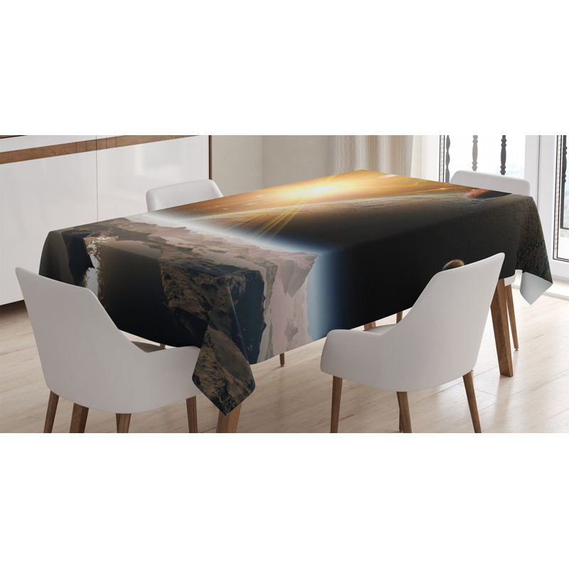 « ambesonne outer space », "lune" , vue de la surface de la terre, impression sur toile, housse de table rectangulaire pour décoration de cuisine de salle à manger, 52 po x 70 po, blanc jaune brun