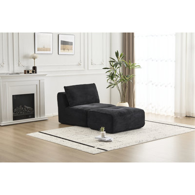 Single Chaise Longue Memory Foam With Pet- Corduroy Fabric For Living Room, No Assembly, Movable , High Padding, Customizable Combination, Black, Strong Support Compressed Pet-, Customizable, Black