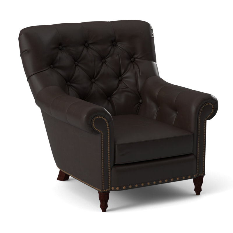 Kirby Leather Club Chair, #9 & #54 Natural, Anilina Cacao Genuine Leather, Mahogany
