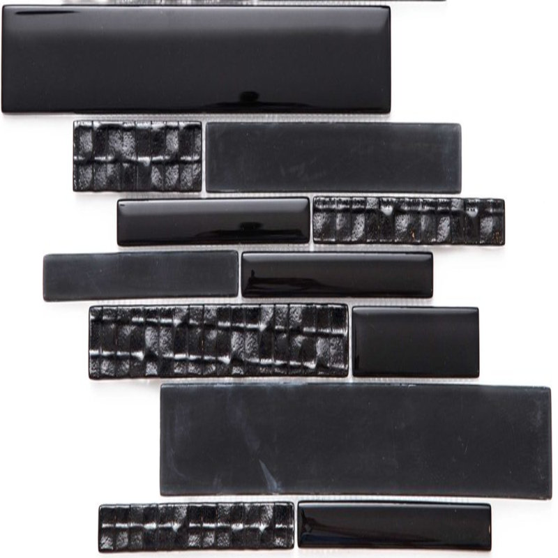 Karma Random Sized Glass Linear Mosaic Wall Tile, Black