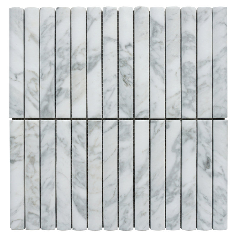 Carreau de mosaïque en marbre naturel empilé 11,82 po x 12,01 po, Blanc convexe