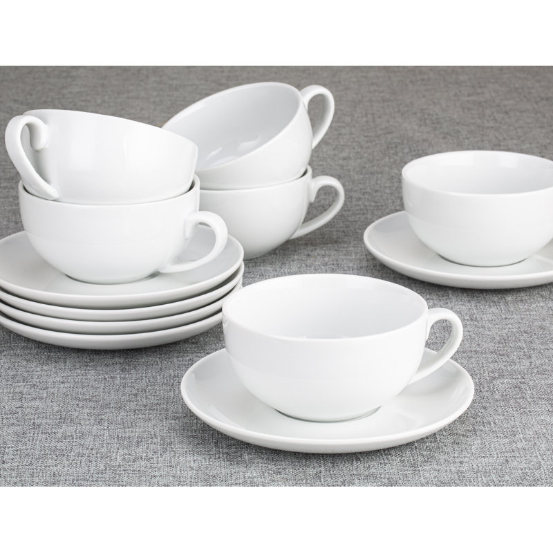Set of 6 White Coupe Cup & Saucer