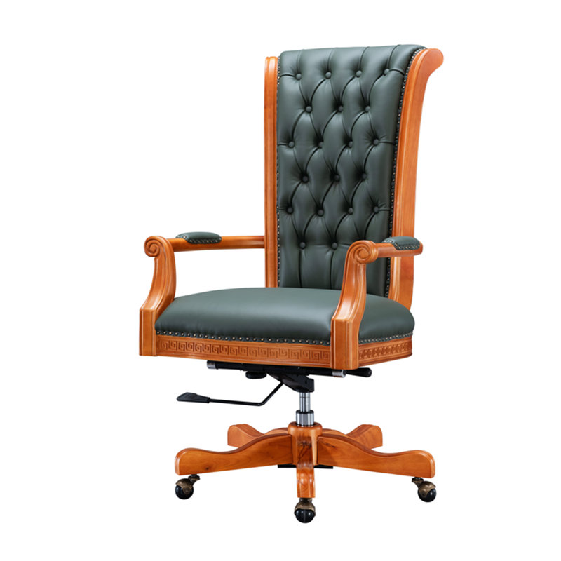 Genoa Leather Swivel Executive Chair, Green, Walnut
