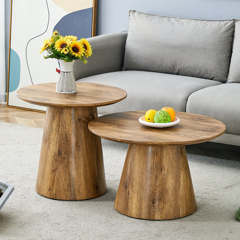 Table basse emboîtable, table basse de style médiéval-moderne, avec placage de grain de bois, ensemble de table basse ronde classique et de table d'appoint, salon simple, table de centre de bureau