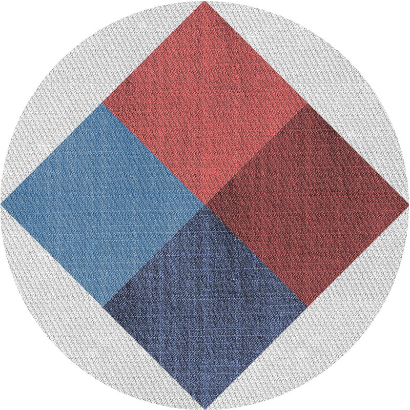 Tapis gris/rouge/bleu à motifs, Rond 7 pi