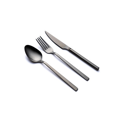 Ensemble de couverts de qualité supérieure 12 pièces, 100% acier inoxydable, finition noire | Comprend 4 cuillères de table (8,3 po x 1,8 po), 4 fourchettes de table (8,3 po x 1,0 po), 4 couteaux de table (8,7 po x 0,8 po) | Conception élégante et durable, parfaite pour les repas