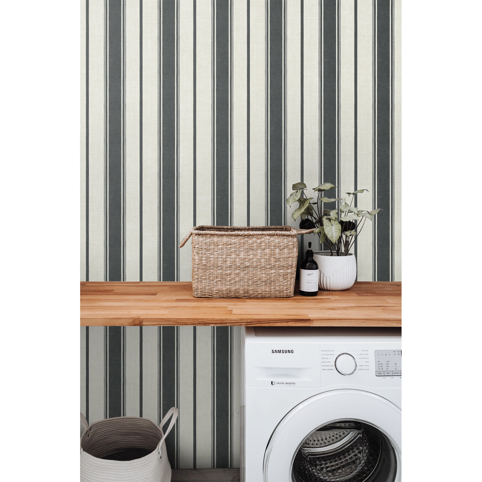 Leota Striped Wallpaper, Poppy Seed