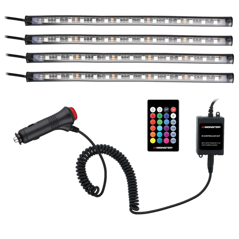 4-Pack Multicolor Bluetooth Car Interior LED Accent Lights, Customizable With Downloadable Phone App