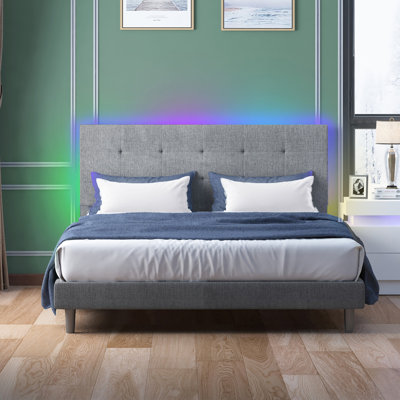 Balus Bed Frame With Adjustable Upholstered Headboard, Platform Bed With Smart Rgb Led Lights, No Box Spring Needed, Button-tufted Mattress Foundation -  Wrought Studioâ¢, 2C70AEED07194918A8D9FF244C803E6D